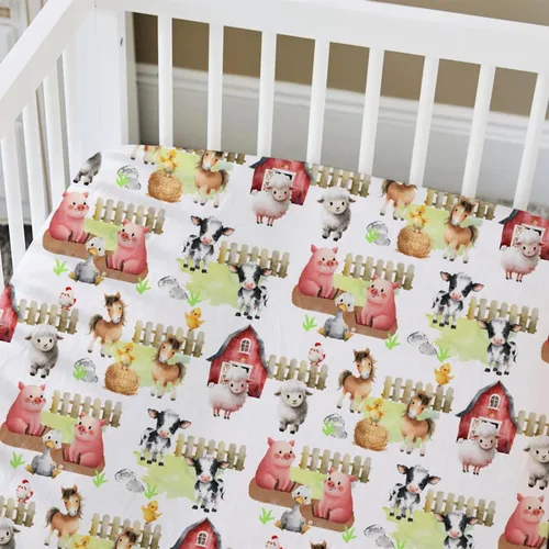 Miniatura 4 de HawSkgFub Farm Animal Life Barn - Sábana bajera estándar para cuna para bebé, niño y niña, funda de colchón neutra de vaca, caballo, cerdo, oveja
