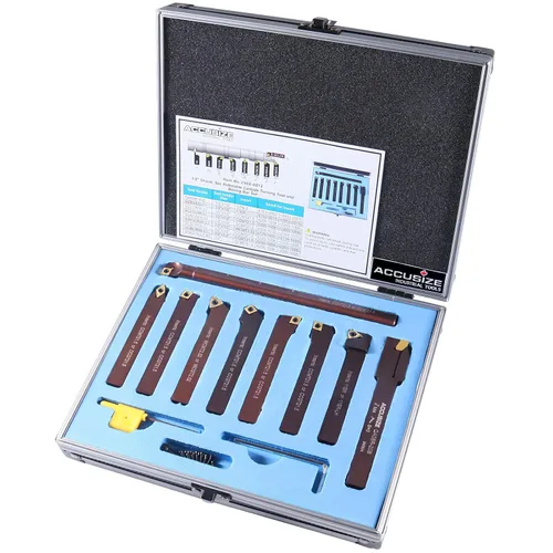 Miniatura 3 de Accusize Industrial Tools 1/2" 9 piezas/juego, herramientas de torneado de carburo indexables y barra de mandrinar, 2988-0012 1/2" Shank 9pc