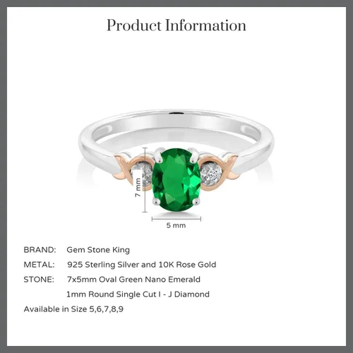 Miniatura 27 de Gem Stone King Anillo de compromiso de plata de ley 925 y oro rosa de 10 quilates, piedra preciosa ovalada de 0.276 x 0.197 in, con acento