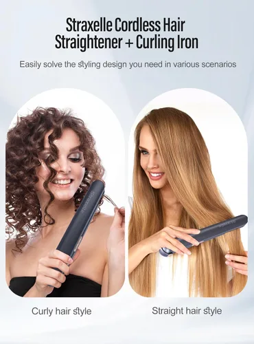 Miniatura 4 de Alisador y rizador de pelo inalámbrico 2 en 1, ajustable de 350 °F a 420 °F, calentamiento de 20 segundos, pantalla LED, batería de 10000 mAh