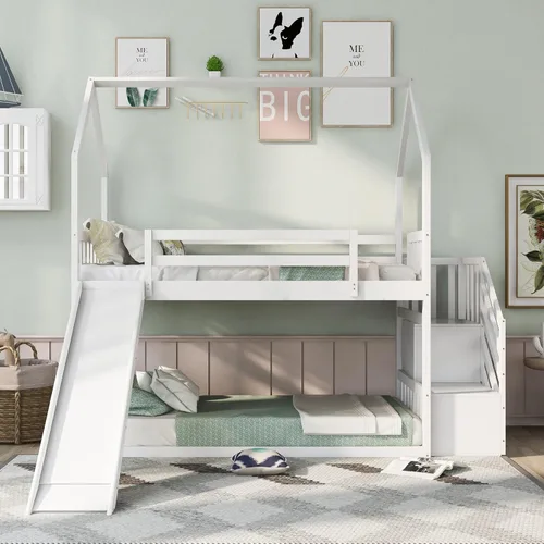Miniatura 20 de SOFTSEA Litera baja con escalera individual sobre cama individual Blanco