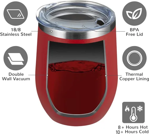 Miniatura 5 de MEWAY Vasos Tumbler de Vino de 12oz/Paquete de 12 con Tapa - Vaso Tumbler de Viaje de Acero Inoxidable al Vacío de Doble Pared, Copa de Vino Aislada
