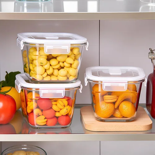 Miniatura 3 de H.JSS WDJS Recipiente cuadrado de vidrio para almacenar alimentos de 4 tazas con tapas, recipiente cuadrado de vidrio para sopa con tapas