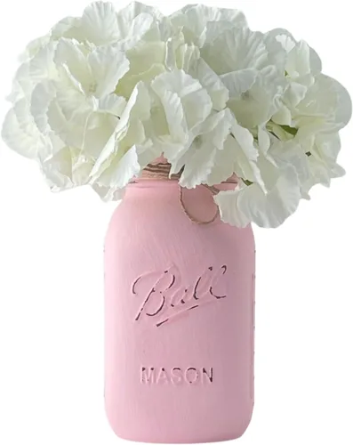 Miniatura 10 de Tarro rosa para centros de mesa, pintado a mano, cuarto de galón envejecido de 32 onzas, 7 pulgadas de alto, centro de mesa rústico de baby shower
