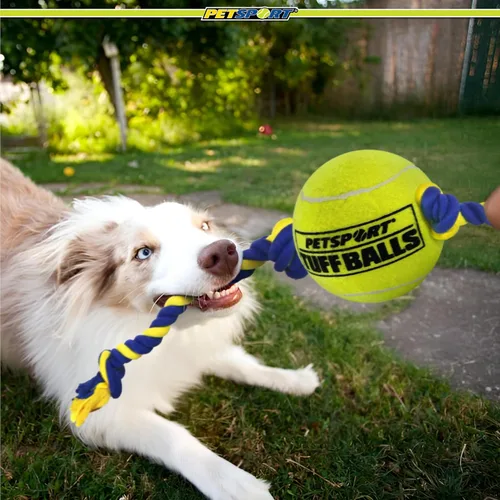 Miniatura 8 de PetSport Mega Tuff Ball Tug Dog Toy - Mega pelotas de tenis para perros grandes, juguetes de remolcador de perros, ideal para aburrimiento