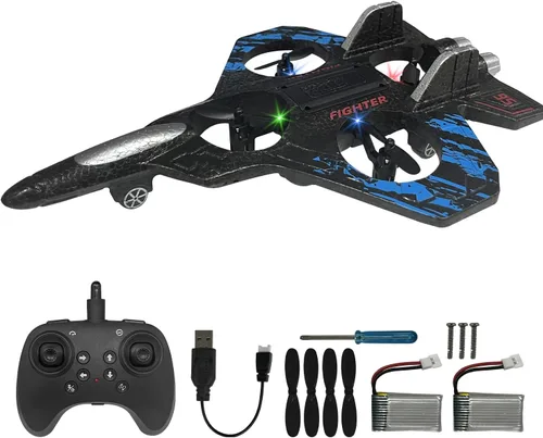 Avión RC para niños y principiantes, dron de espuma de 2.4 GHz, control remoto, avión, juguete volador al aire libre, resistente a las caídas de Azul