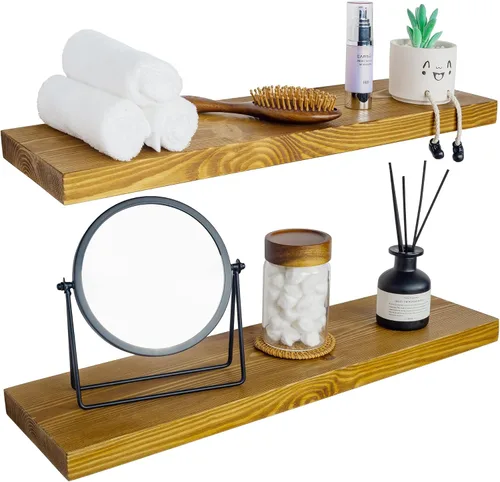 Miniatura 31 de BGMG Estantes flotantes de madera de 12 pulgadas, estantes flotantes negros, estantes de pared de madera maciza para baño, sala de estar