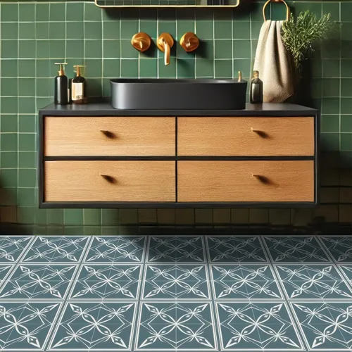 Miniatura 5 de HOMETITUTE 10 piezas 12x12 pulgadas Azul floral nórdico patrón de silueta azulejos de piso de despegar y pegar removibles autoadhesivos adhesivo
