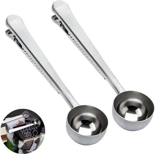 Miniatura 11 de Cuchara de café con clip de cucharada de acero inoxidable Cuchara de café con mango largo multifunción Bolsa de sellado Clip para té, café, proteína