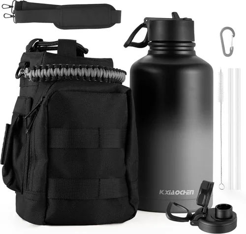 Miniatura 23 de KXIAOCHEN Botella de agua aislada, botella de agua de acero inoxidable, 2 tapas (con pajilla y tapa con asa), botellas de agua metálicas de boca