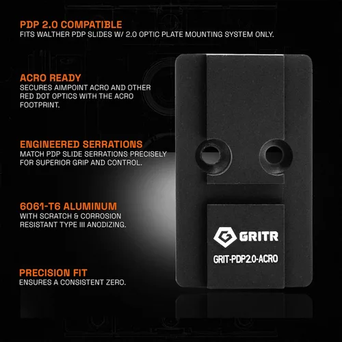 Miniatura 2 de GRITR Placa óptica para montaje de ópticas en armas de fuego Walther PDP con sistema de placa óptica 2.0