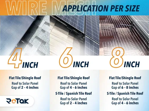 Miniatura 5 de Rotak Critter Guard PRO - Kit de rollo de prevención de pájaros para panel solar de 6 pulgadas x 100 pies con 60 clips de cierre - Malla de alambre