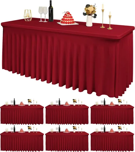 Miniatura 39 de 2 Packs Black Spandex Table Clothes for 6 Foot Rectangle Tables, Wrinkle Resistant Fitted Tables Cover, Washable Stretch Table Skirts for Weddings