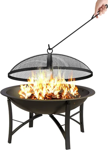 Miniatura 2 de Fire Beauty Brasero para Exteriores para Quemar Leña, Parrilla BBQ Tazón de Fuego de Acero con Cubierta de Malla Protectora contra Chispas, Rejilla