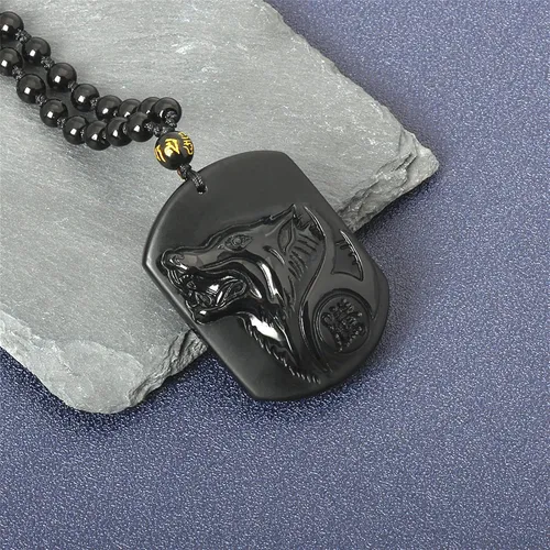 Miniatura 2 de Collar de obsidiana negra con dije de protección de amuleto de la suerte con cadena de cuentas extendida, piedra de cristal curativo, collares