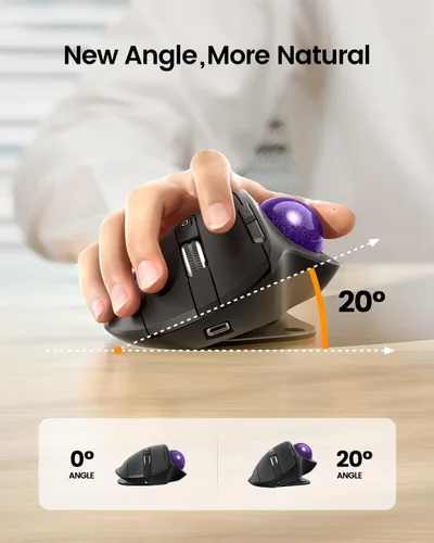 Miniatura 2 de ProtoArc Ratón Trackball Inalámbrico, EM01 NL Ergonómico Bluetooth Rollerball Pulgar Recargable Ratón de Computadora Portátil, Ángulo Ajustable