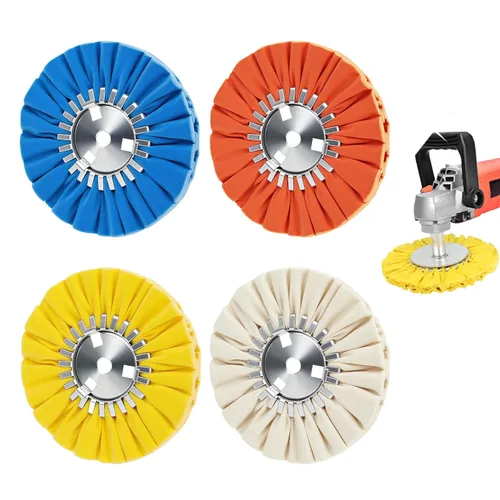 Kit de 4 ruedas de pulido para vías respiratorias (1 pieza blanca y 1 naranja y 1 azul y 1 amarilla de 8 pulgadas de diámetro 5/8 pulgadas en el