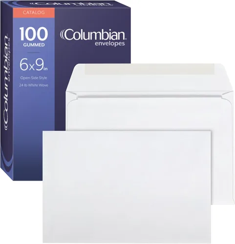 Sobres de folleto Columbian 6 x 9, sin ventana, blancos, cierre engomado, sobres para envío, 100/caja (COLO915)