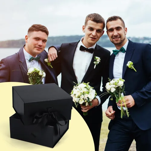 Miniatura 6 de Giftgarden Paquete de 4 cajas de regalo negras de 8 x 8 x 4 pulgadas con tapas magnéticas de cinta, caja cuadrada plegable para regalo, Navidad