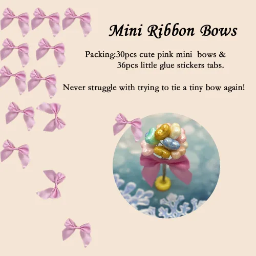 Miniatura 5 de CuteHook - Mini lazos de regalo de cinta de satén para manualidades, pequeño lazo adhesivo rosa preatado para manualidades, costura, álbumes
