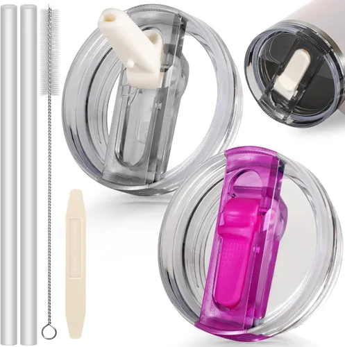 Miniatura 19 de 14 oz Tapa con popote abatible de repuesto para accesorios de vaso Stanley, 2 tapas antiderrames a prueba de derrames para vasos Stanley de 14 oz