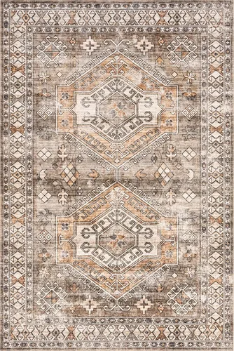 Miniatura 5 de Nuloom SpinClean Mae Brown/multicolor, 4 x 6 pies, tradicional, suave y acogedor, alto tráfico, resistente a las manchas, fácil de limpiar