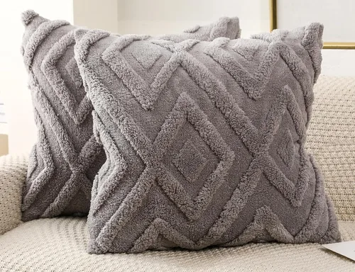 Miniatura 10 de Juego de 2 fundas de almohada de piel sintética beige de 16x16, funda de almohada decorativa de cuadros suave estilo boho para sofá, cama, sala