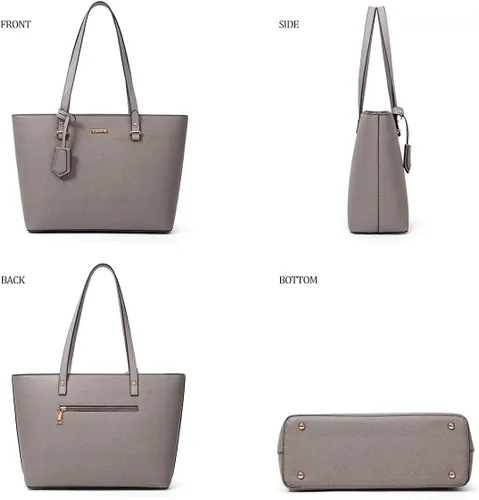 Miniatura 61 de Juego de 4 bolsas modernos para mujer de cuero sintético: bolso tote, bolso de hombro, bolso de mano y cartera.