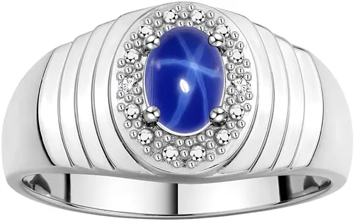 Rylos Anillos de plata de ley para hombre, con halo clásico de diamantes genuinos, 0.27 x 0.197 pulgadas, con piedras preciosas ovaladas, color