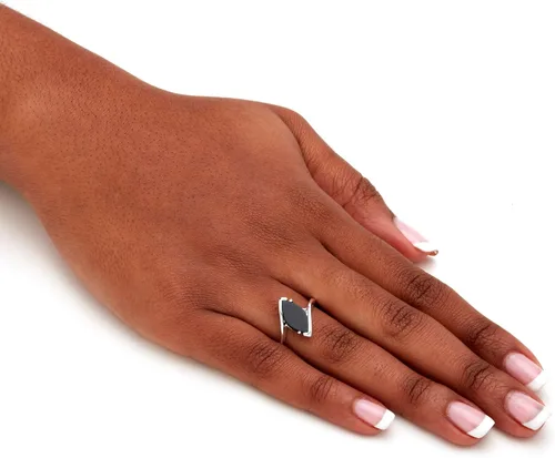 Miniatura 4 de Anillo de ónix negro natural en forma de marquesa de plata de ley