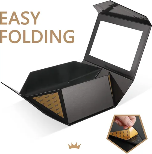 Miniatura 6 de Packqueen Caja de regalo negra con tapa y ventana, 9x6.5x3.8 pulgadas, Caja de regalo transparente para regalo contiene cinta, tarjeta, caja