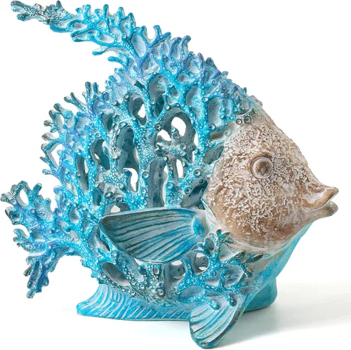 Miniatura 10 de VVGIFTS Decoración del Océano Tortuga Marina Arrecife de Coral Escultura para Hogar Oficina Decoración de Playa Costal para Mesa Estanteria