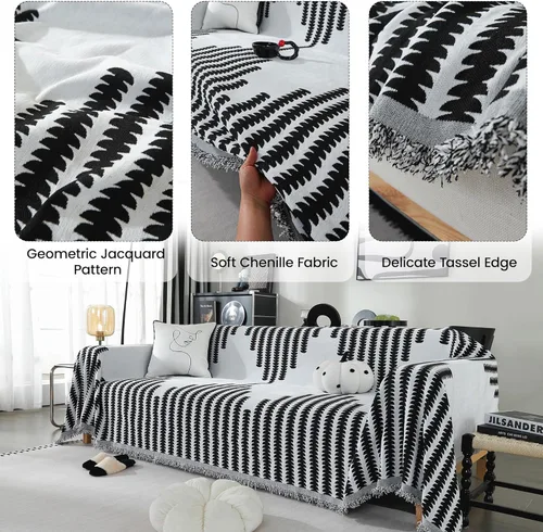 Miniatura 4 de Funda de sofá de felpilla lavable para sillón de un solo cojín, funda de sofá antideslizante, reversible, geométrica jacquard, funda de sofá Negro