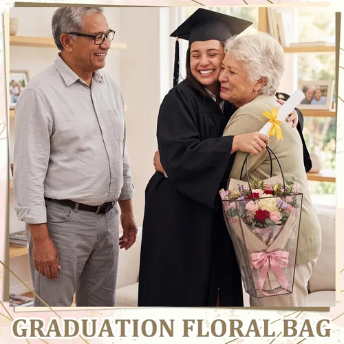 Miniatura 5 de Yexiya 12 bolsas florales grandes transparentes para ramo de flores a granel con asa transparente para regalo de boda, regalo de boda, regalo