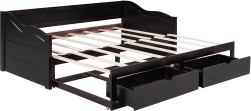 Miniatura 4 de JIVOIT Sofá cama extensible con cama nido y dos cajones de almacenamiento, marco de sofá cama de madera con soportes de listones de madera, diseño
