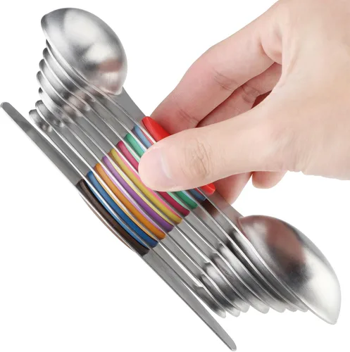 Miniatura 3 de Juego de cucharas medidoras magnéticas de acero inoxidable de doble cara, cucharadita apilable cucharada de medición para medir ingredientes secos