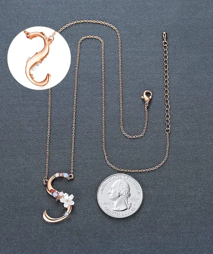 Miniatura 4 de Collar Gemmance de flor, con inicial, de amatista, rosa, rubí rojo, ópalo azul, perla sintética, con nombre, de joyería, hecha con cristales