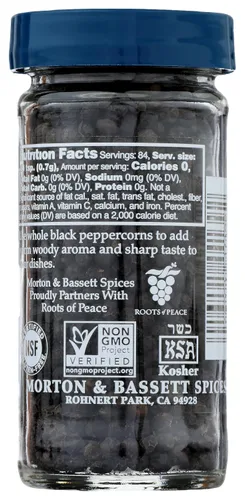 Miniatura 2 de Morton & Bassett Granos enteros de pimienta negra, 1.9 oz – Sin OMG, sin sal, sabor intenso para molinillos, asados y condimentos
