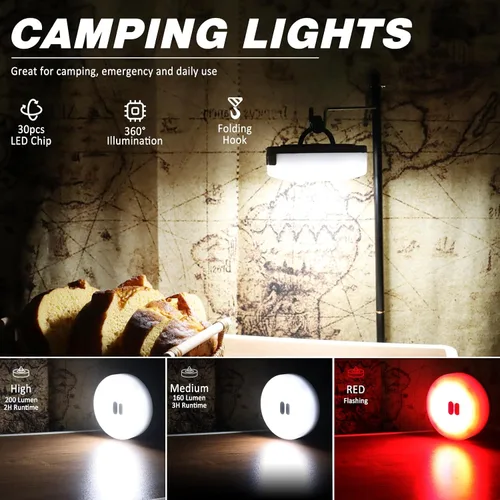 Miniatura 3 de DIBMS Paquete de 1 Cadena de Luces LED para Acampar con Control por App, 19 pies, recargable, multicolor, impermeable, luz colgante para acampar al