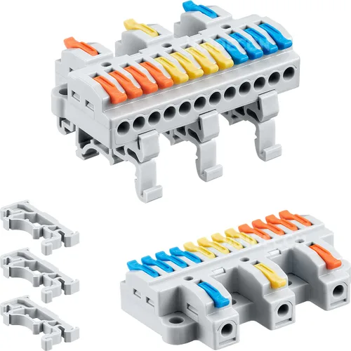 Miniatura 9 de 6 piezas de bloques de terminales de riel DIN, conectores de alambre de empalme DIY para circuito en línea 28-12AWG (2 en 8 salida)
