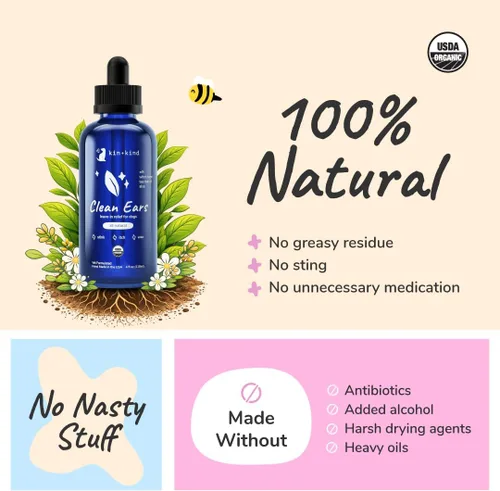 Miniatura 4 de kin+kind Clean Ears - Solución de limpiador de oídos para perros sin enjuague natural, sin enjuague, orgánico USDA, no graso, 4 onzas líquidas