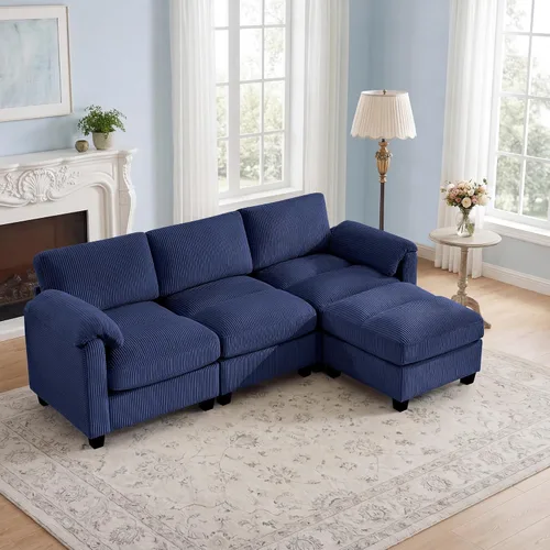 Miniatura 16 de Sofá biplaza modular de 61 pulgadas, asiento extra profundo para sala de estar, sofá de pana profundo con almohadas para reposabrazos, cosido