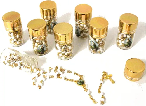 Ooki Rosario perfumado de oro blanco de San Jude Judas en vidrio con cuentas de botella de oro rojo con cuentas rosario crucifijo collar recuerdos
