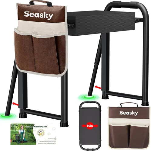 seasky Rodillero y asiento plegable para jardín, banco de jardinería antivuelco, almohadilla gruesa y suave, taburete de jardinería resistente con