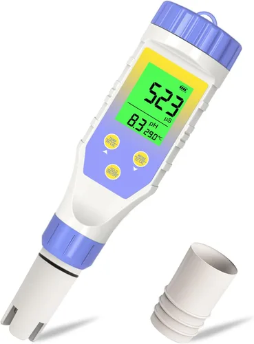 Medidor de pH para hidroponía de agua, probador de sal TDS EC de pH 5 en 1 para solución nutritiva de agua, visualización simultánea de temperatura