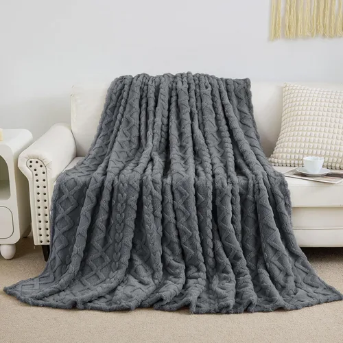Aganear Manta Gemela – Diseño elegante 3D, manta ligera portátil de lujo súper suave, esponjosa, cálida, acogedora, mullida para sofá, sala de Gris