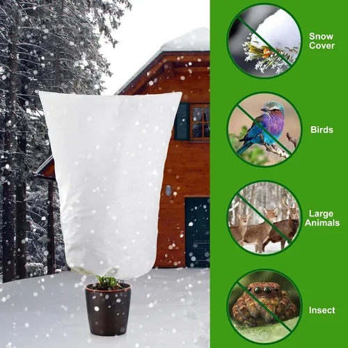 Miniatura 7 de Alpurple Paquete de 2 fundas de invierno con cordón para plantas de gran tamaño, 39 x 63 pulgadas, bolsas cálidas de protección para plantas, manta