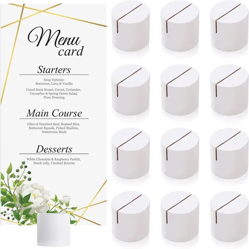 Miniatura 10 de Affrolling 12 soportes dorados para tarjetas de lugar, de madera, para números, mini soporte de mesa cilíndrica a granel para tarjetas