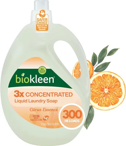 Biokleen Detergente líquido natural para ropa - 300 cargas - Ecológico, concentrado, a base de plantas, seguro para niños y mascotas, sin colores