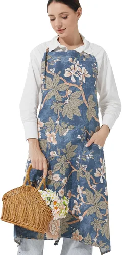 Miniatura 10 de Delantales de algodón y lino para hornear, talla grande, para mujer, con bolsillos, cocina